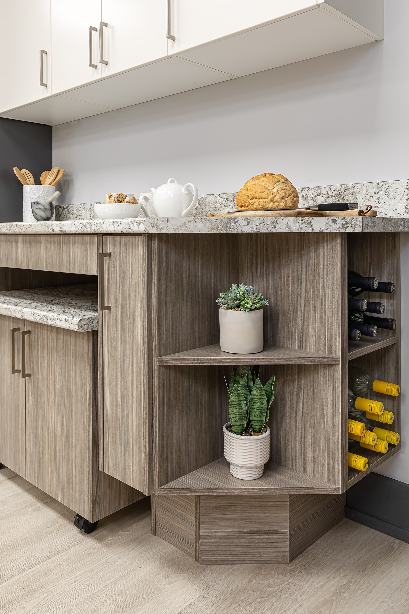 corner shelving and wine rack